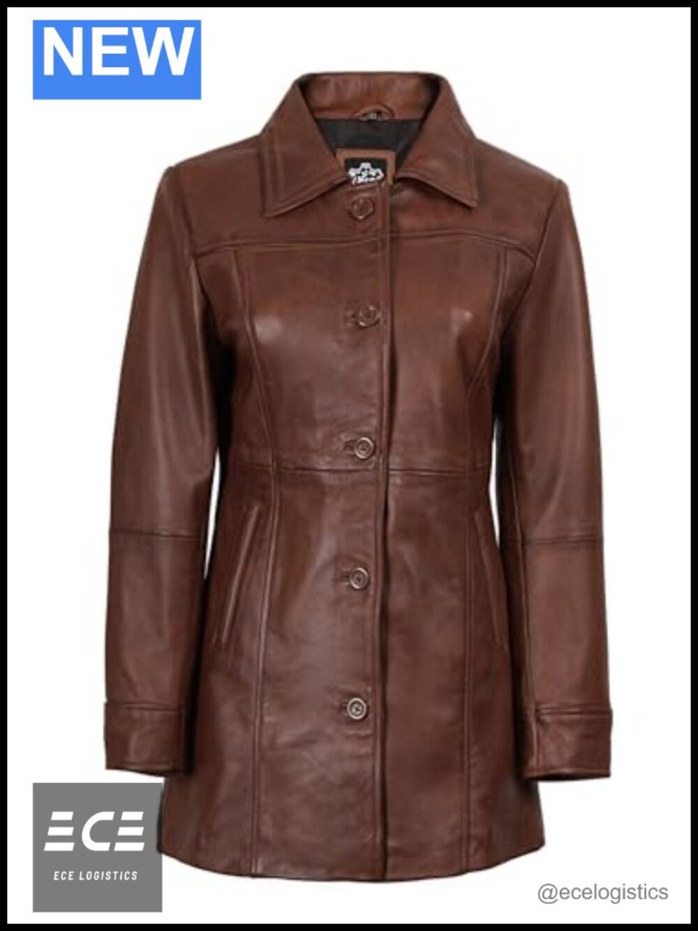 Women's Real Lambskin Leather Jacket Button Front Mid Thigh Car Coat